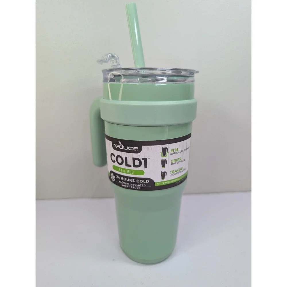 Reduce COLD1 Stainless Steel Glacier 24oz Cold Mug Cup w/ Straw &‎ Handle Green